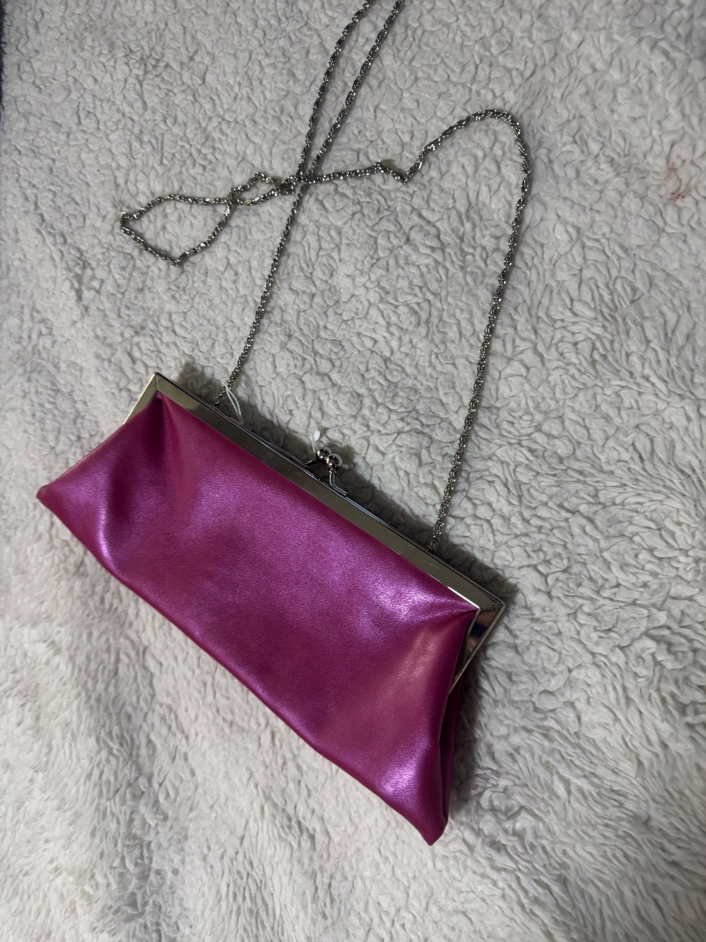 Pink Metallic Frame Clutch Bag with Chain Strap